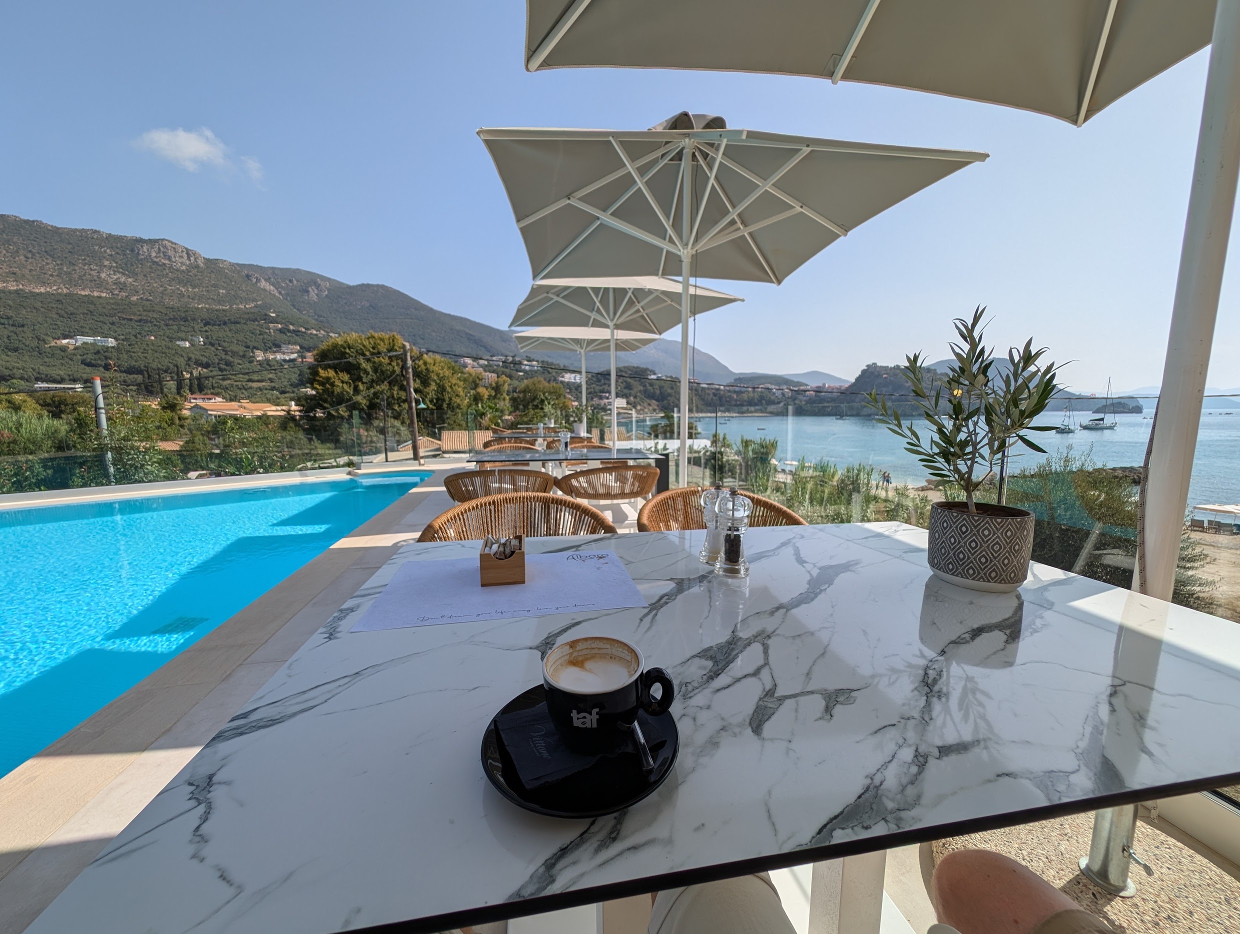 Perfect breakfast coffee view in Parga